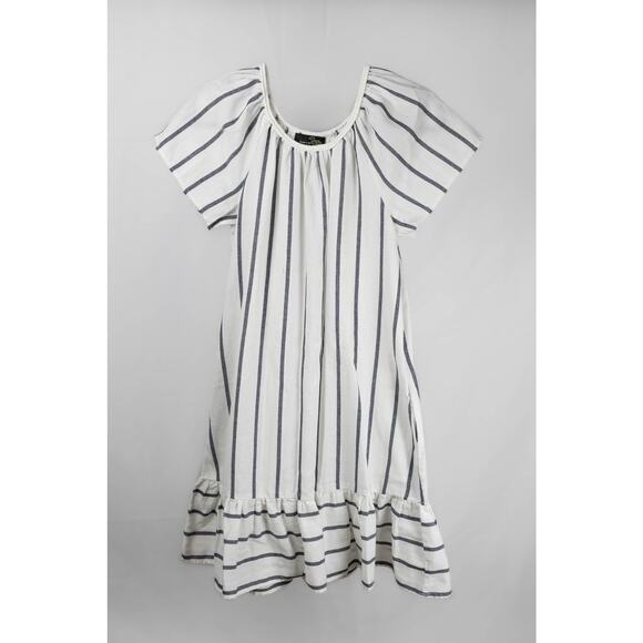 Suzanne Betro Size Small Dress Off-Shoulder Ruffled Striped Blue & White - Picture 1 of 5